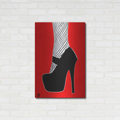 Luxe Metal Art 'Black heel on red' by Giuseppe Cristiano, Metal Wall Art,24x36