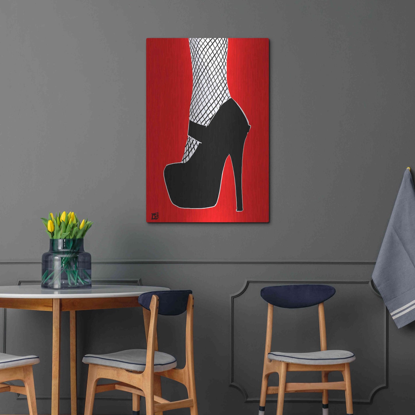 Luxe Metal Art 'Black heel on red' by Giuseppe Cristiano, Metal Wall Art,24x36