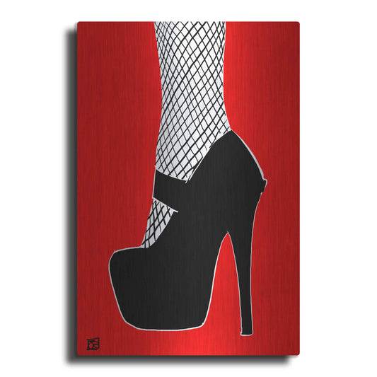 Luxe Metal Art 'Black heel on red' by Giuseppe Cristiano, Metal Wall Art