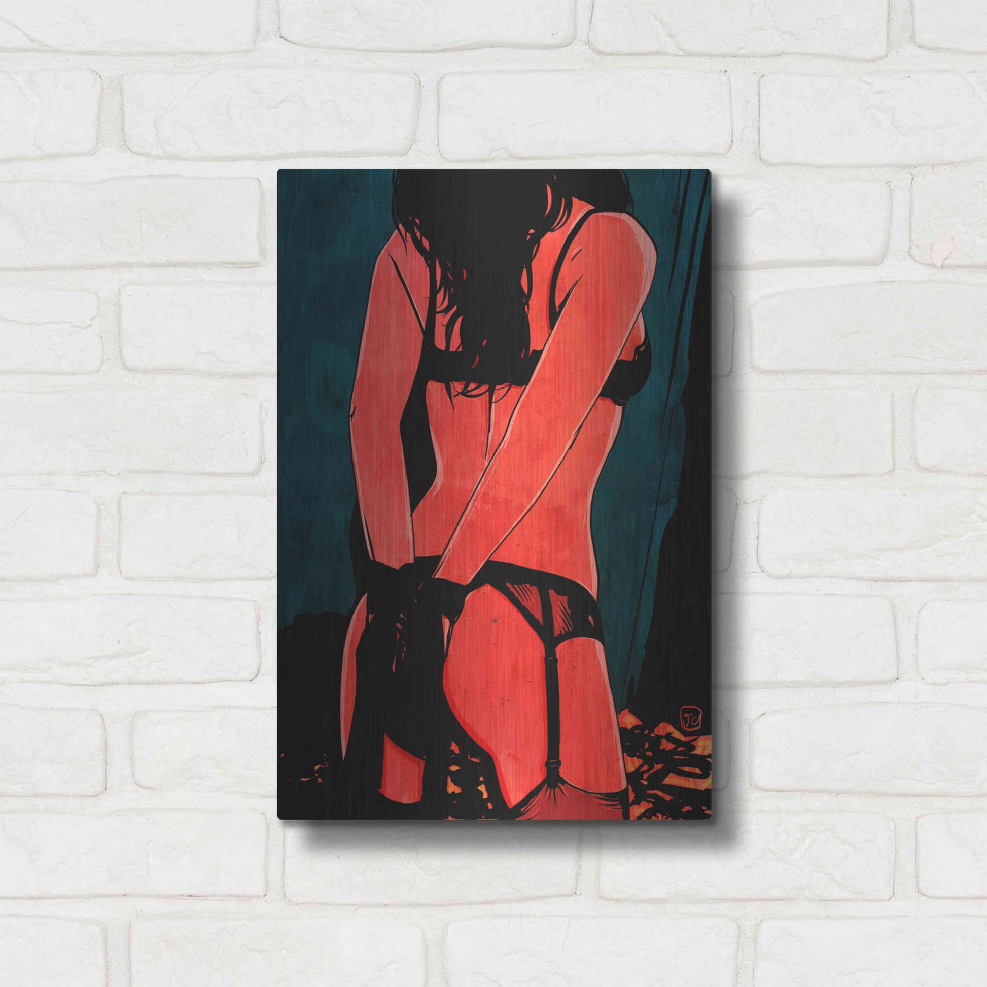 Luxe Metal Art 'Brunette in Lingerie' by Giuseppe Cristiano, Metal Wall Art,12x16