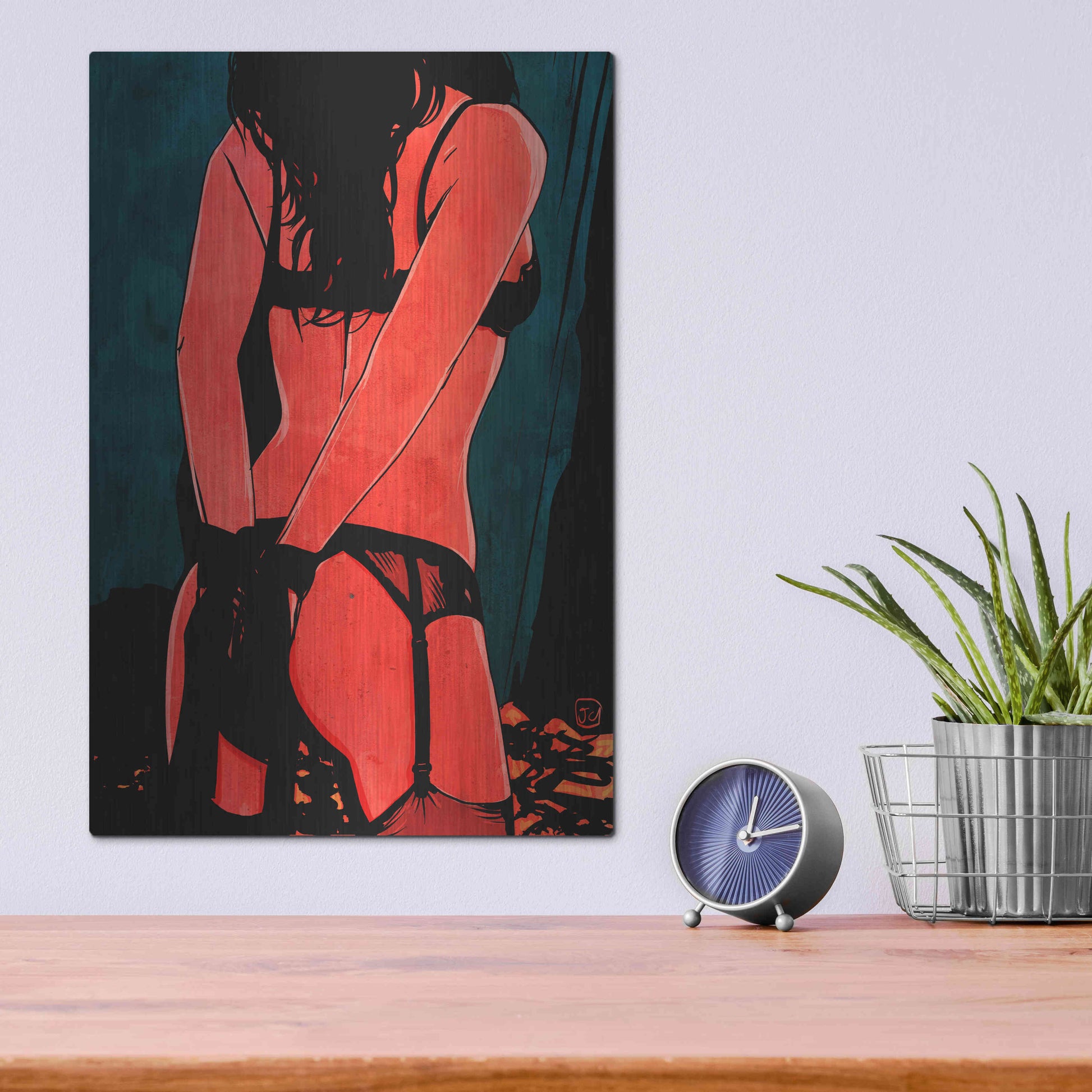 Luxe Metal Art 'Brunette in Lingerie' by Giuseppe Cristiano, Metal Wall Art,12x16