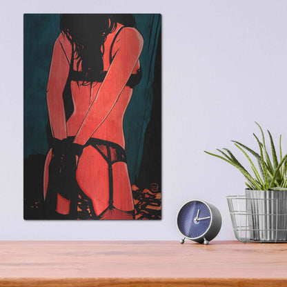 Luxe Metal Art 'Brunette in Lingerie' by Giuseppe Cristiano, Metal Wall Art,12x16