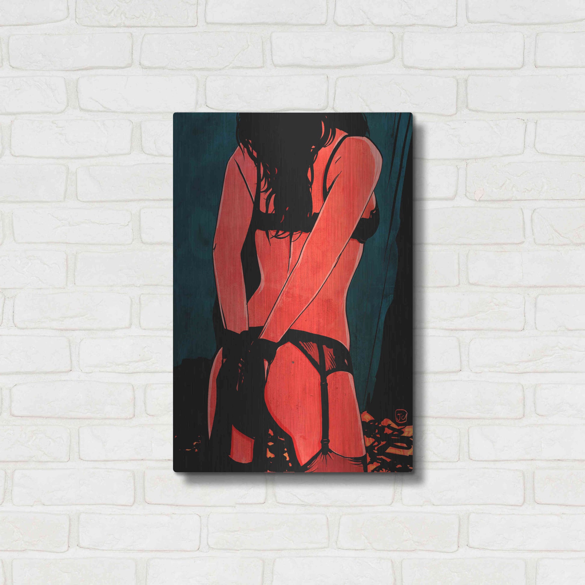 Luxe Metal Art 'Brunette in Lingerie' by Giuseppe Cristiano, Metal Wall Art,16x24