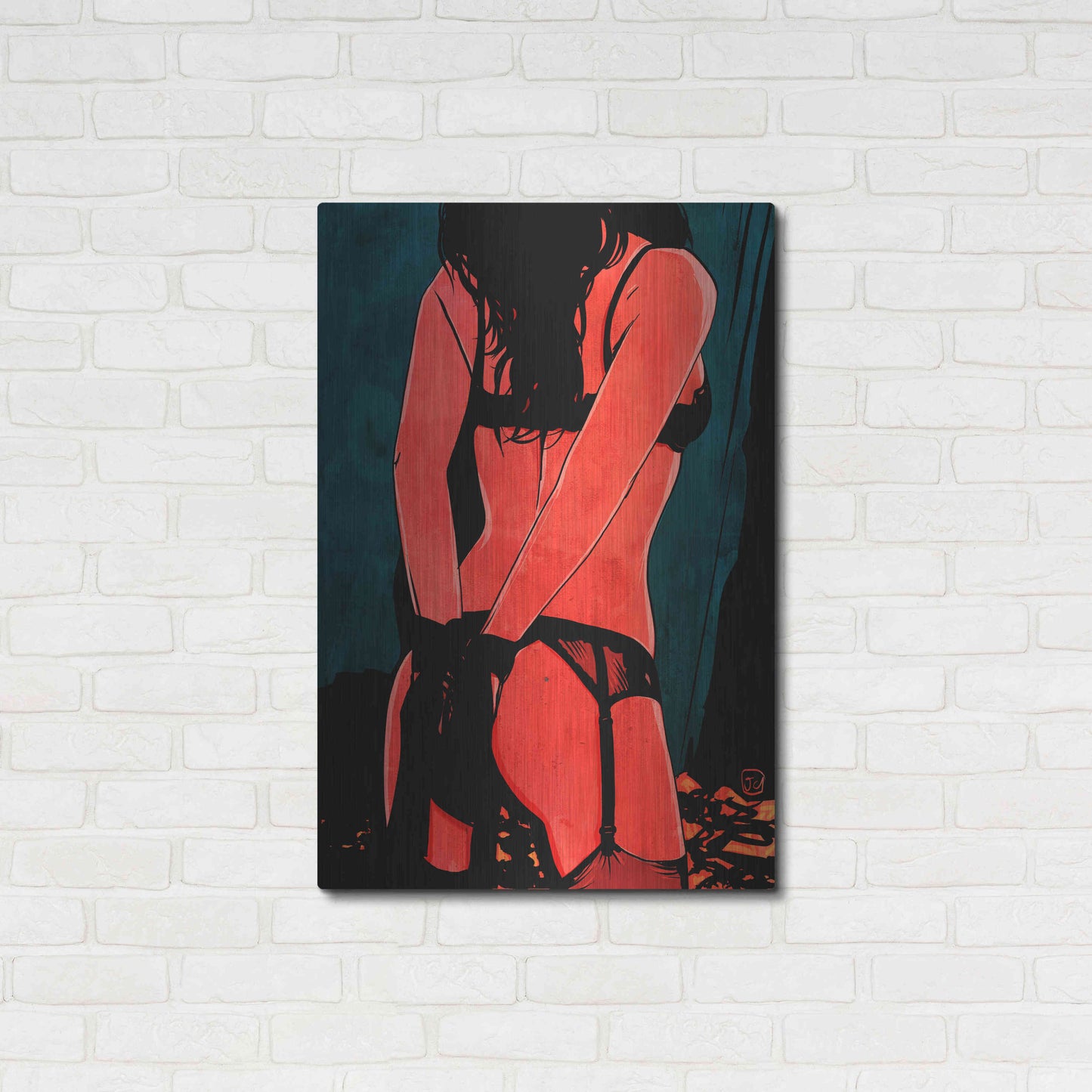 Luxe Metal Art 'Brunette in Lingerie' by Giuseppe Cristiano, Metal Wall Art,24x36