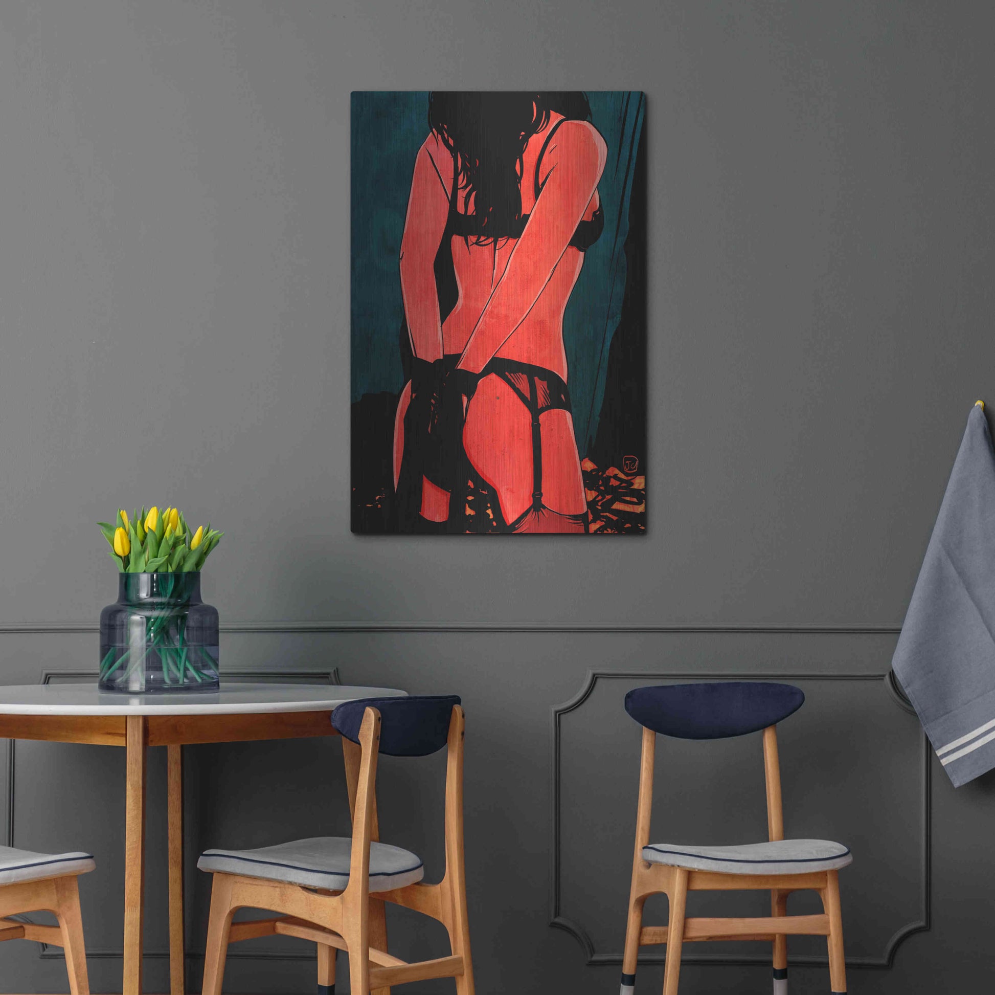 Luxe Metal Art 'Brunette in Lingerie' by Giuseppe Cristiano, Metal Wall Art,24x36