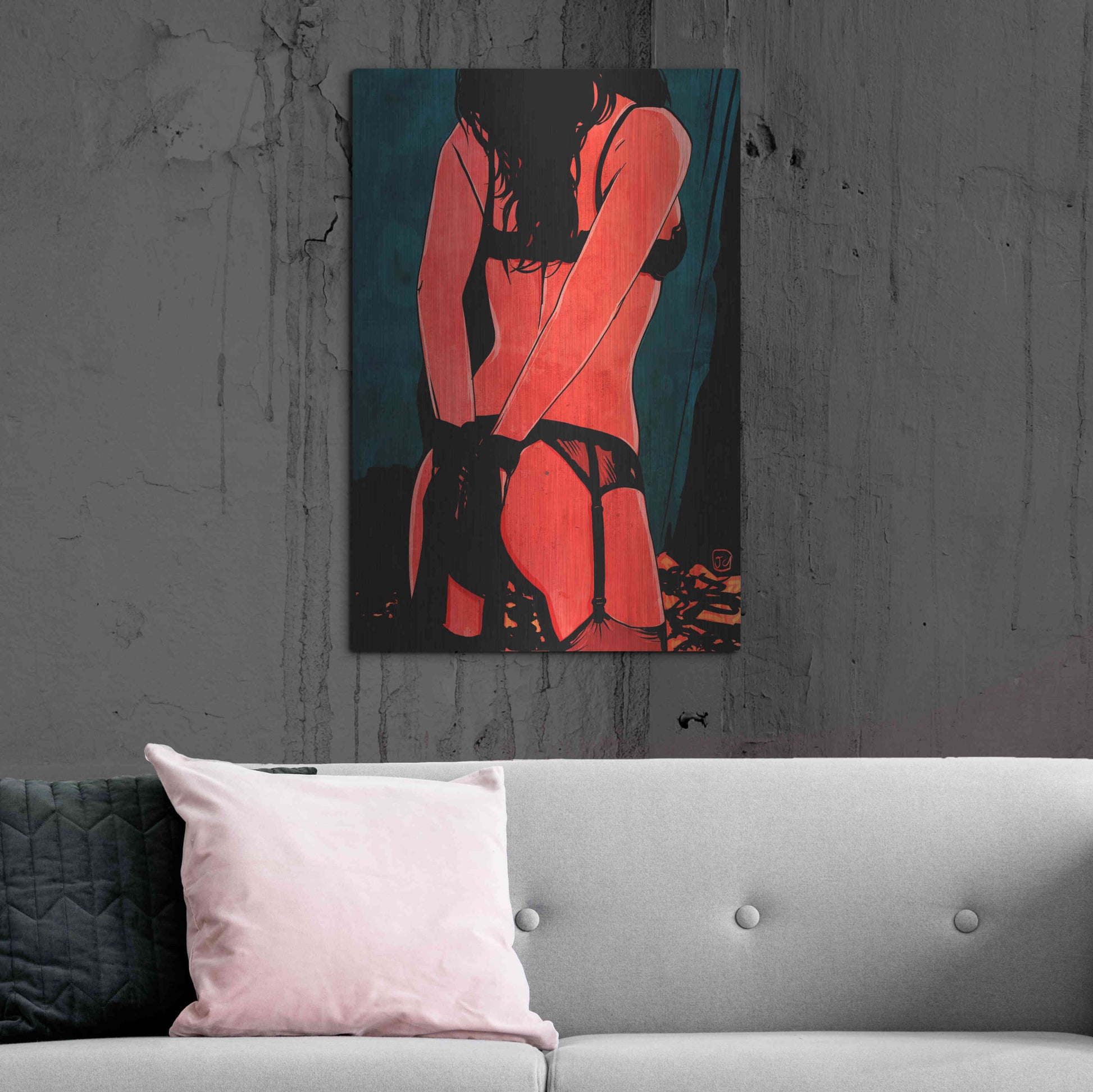 Luxe Metal Art 'Brunette in Lingerie' by Giuseppe Cristiano, Metal Wall Art,24x36