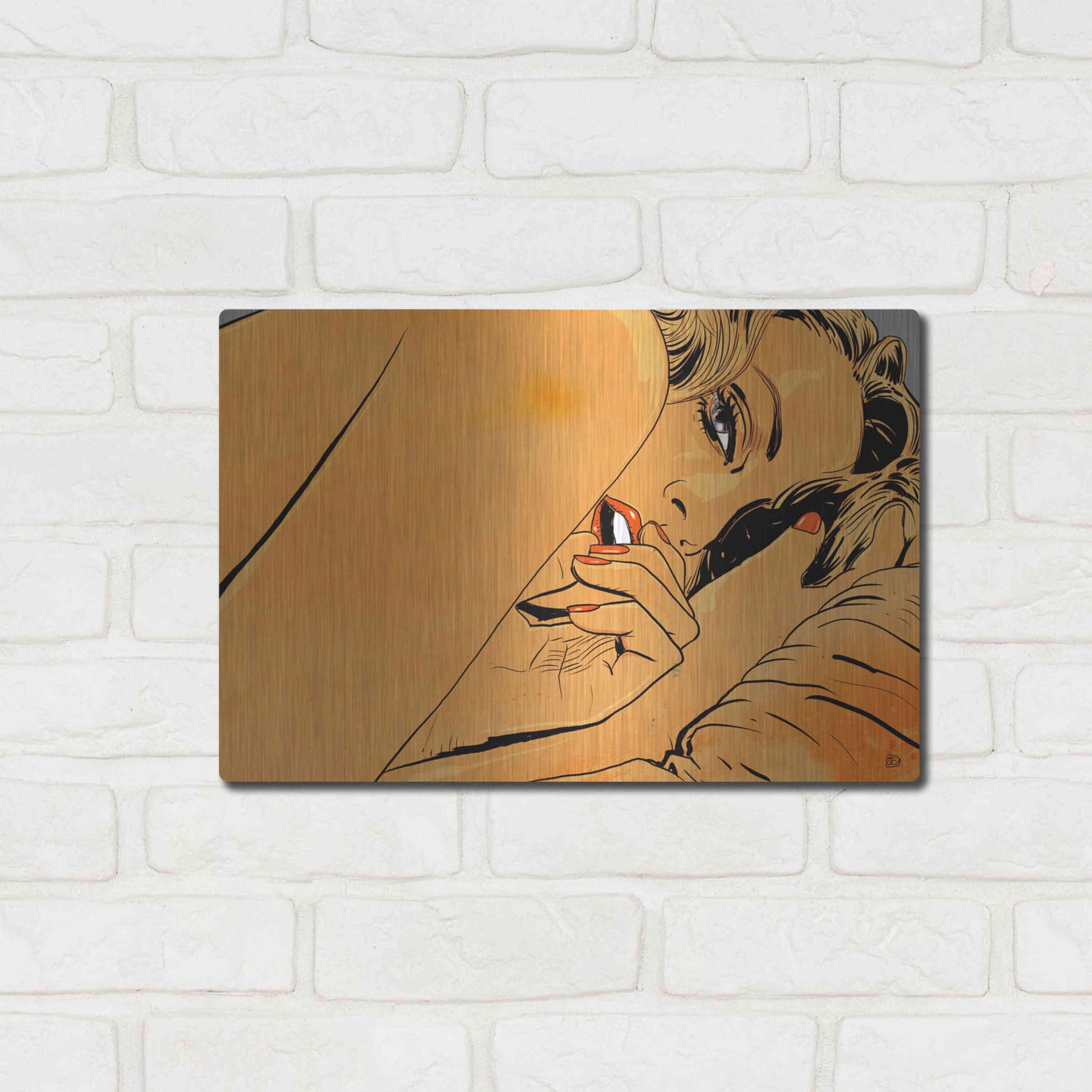 Luxe Metal Art 'Girl in bed 1' by Giuseppe Cristiano, Metal Wall Art,16x12