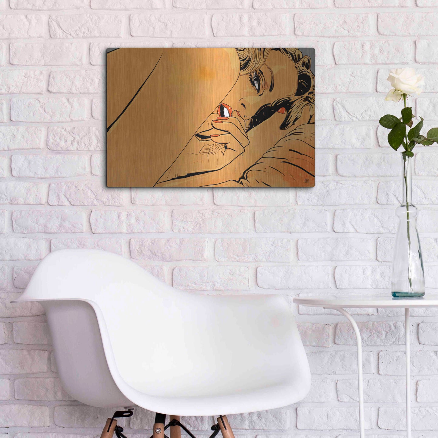 Luxe Metal Art 'Girl in bed 1' by Giuseppe Cristiano, Metal Wall Art,24x16