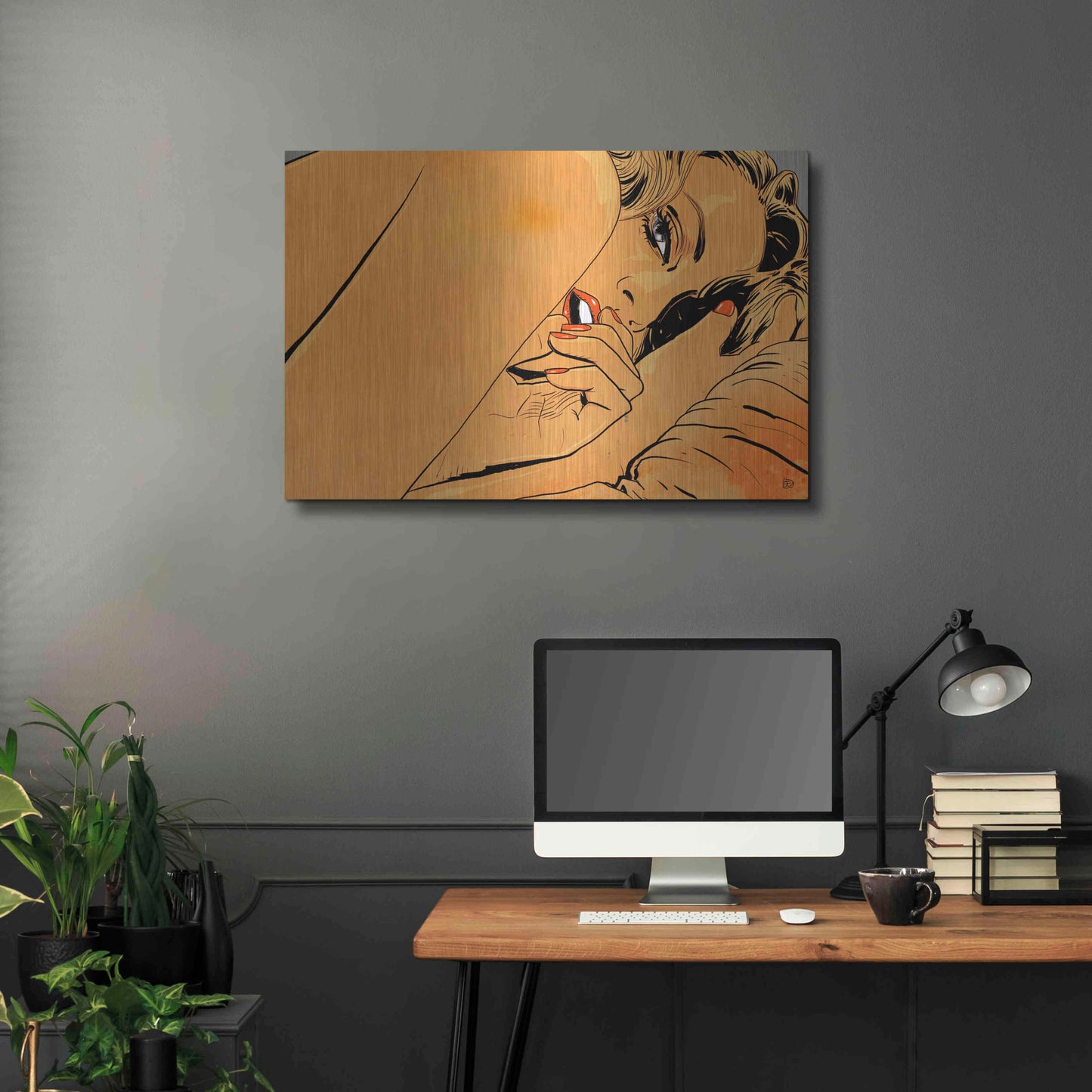 Luxe Metal Art 'Girl in bed 1' by Giuseppe Cristiano, Metal Wall Art,36x24