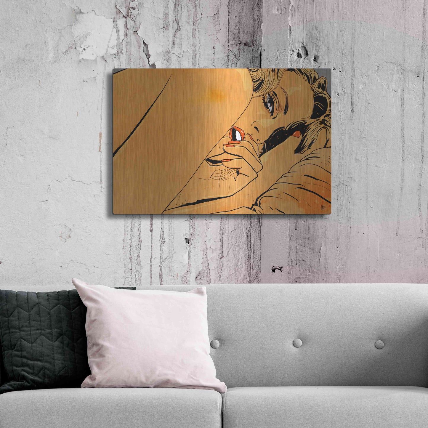 Luxe Metal Art 'Girl in bed 1' by Giuseppe Cristiano, Metal Wall Art,36x24