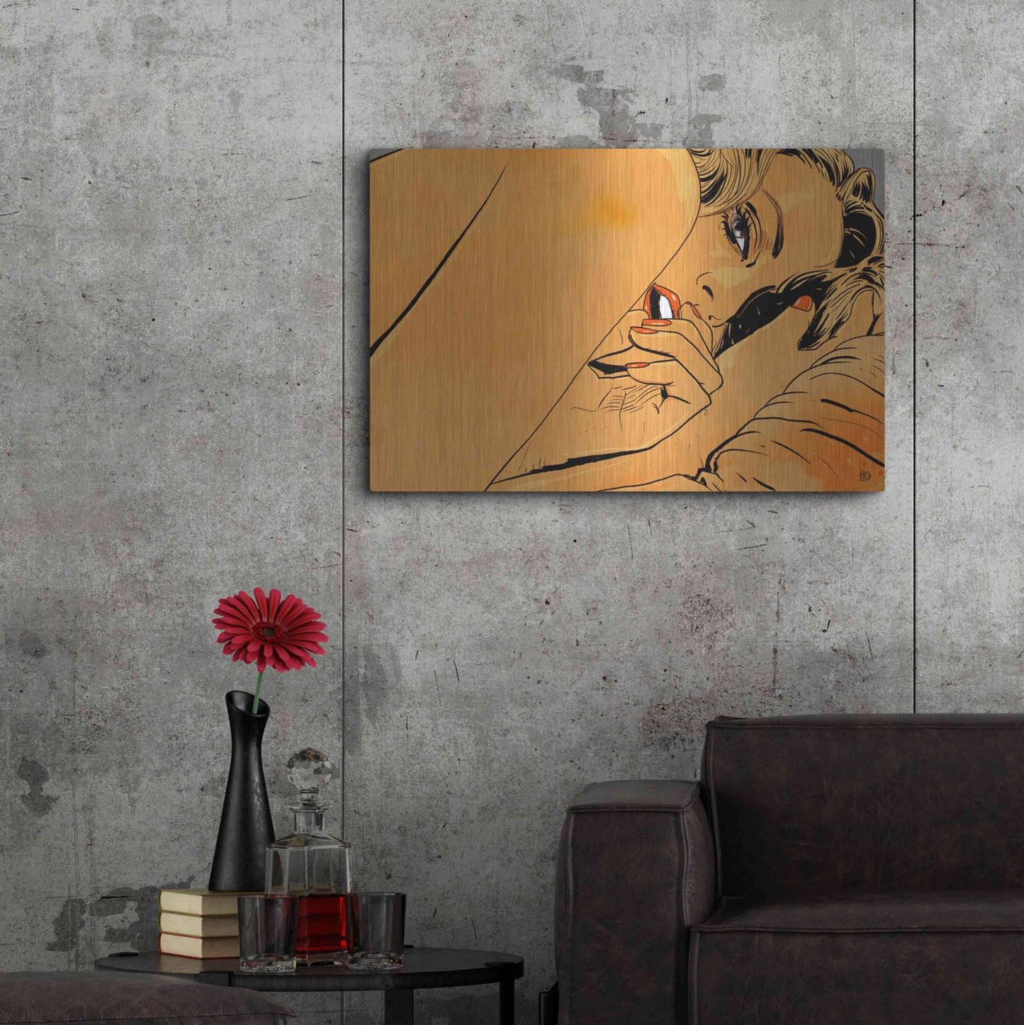 Luxe Metal Art 'Girl in bed 1' by Giuseppe Cristiano, Metal Wall Art,36x24