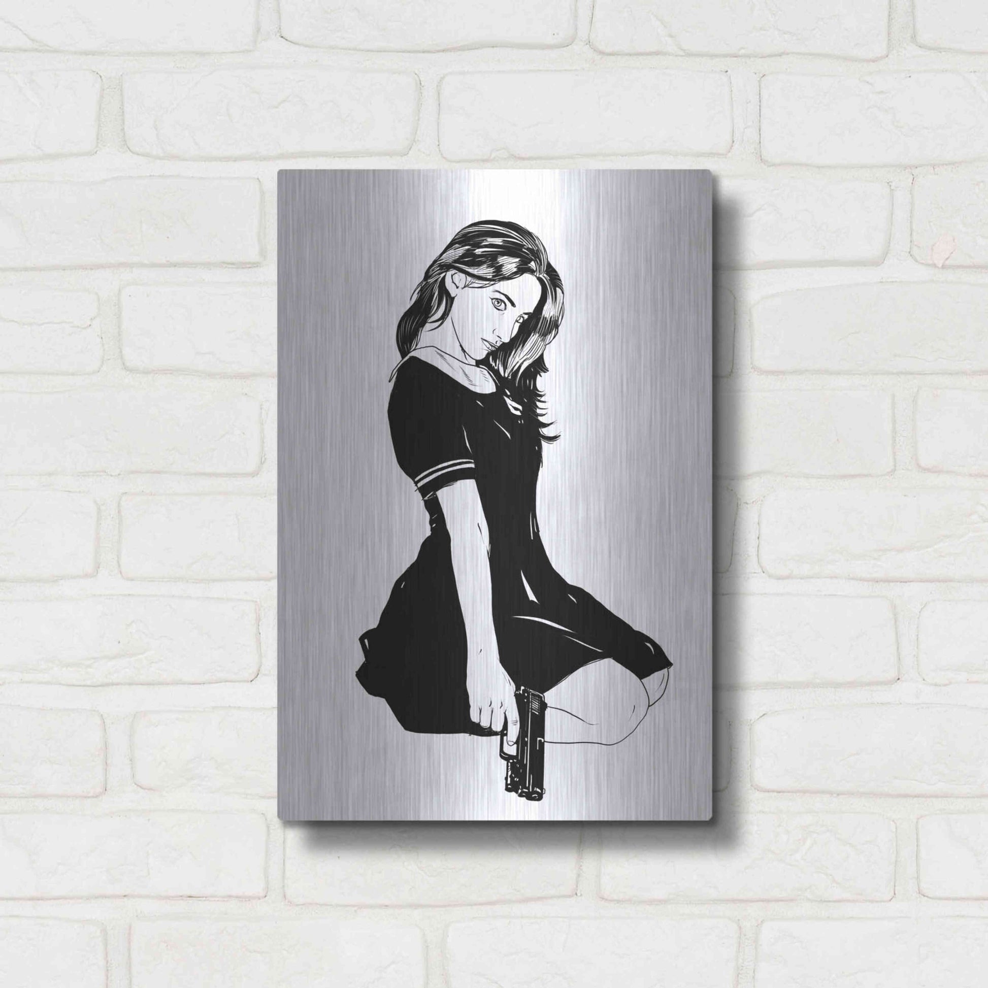 Luxe Metal Art 'Girl With Gun II' by Giuseppe Cristiano, Metal Wall Art,12x16