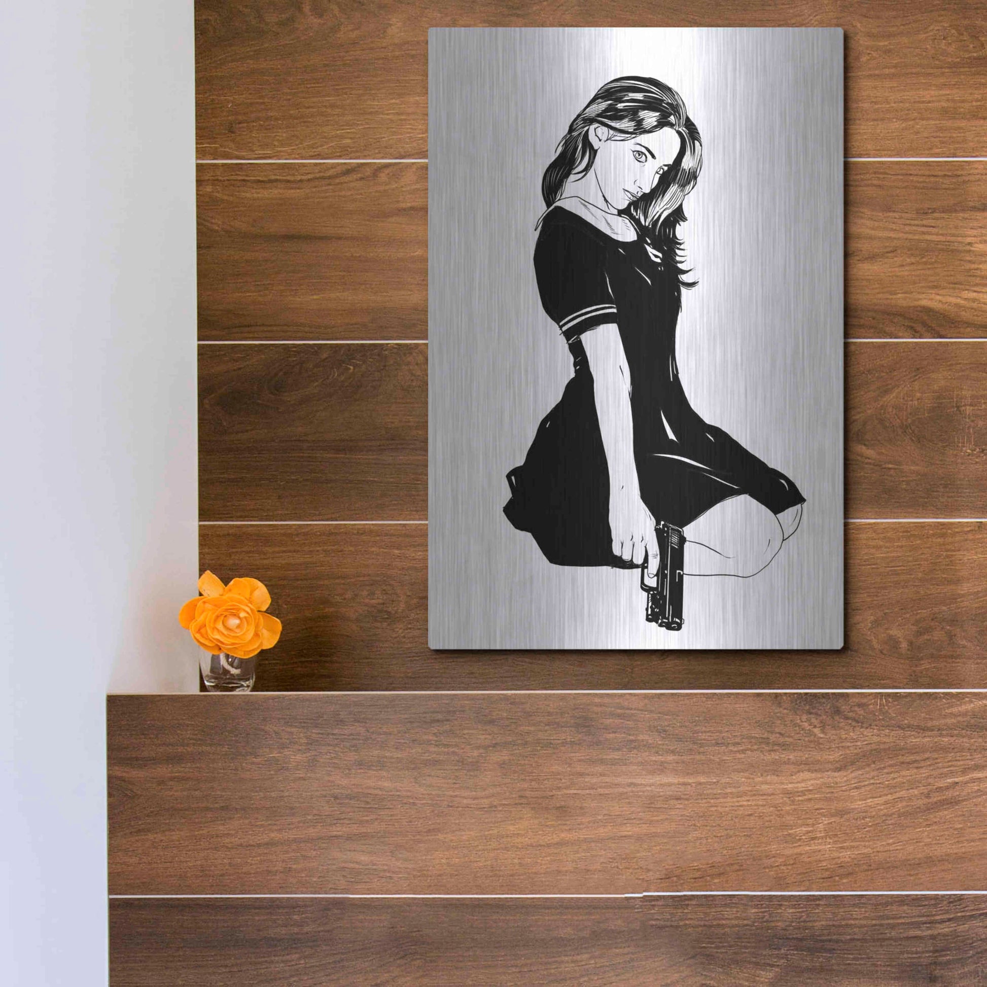 Luxe Metal Art 'Girl With Gun II' by Giuseppe Cristiano, Metal Wall Art,12x16