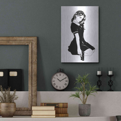 Luxe Metal Art 'Girl With Gun II' by Giuseppe Cristiano, Metal Wall Art,12x16