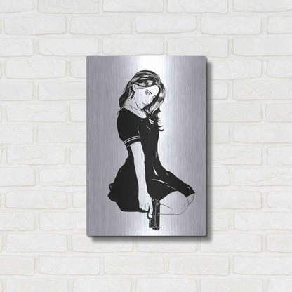 Luxe Metal Art 'Girl With Gun II' by Giuseppe Cristiano, Metal Wall Art,16x24