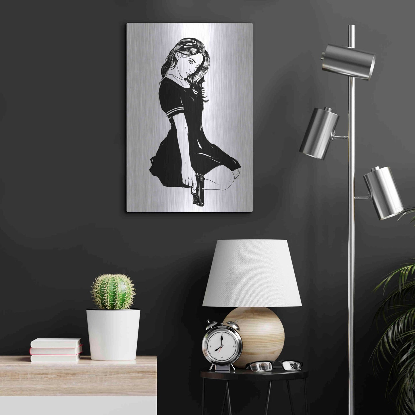 Luxe Metal Art 'Girl With Gun II' by Giuseppe Cristiano, Metal Wall Art,16x24