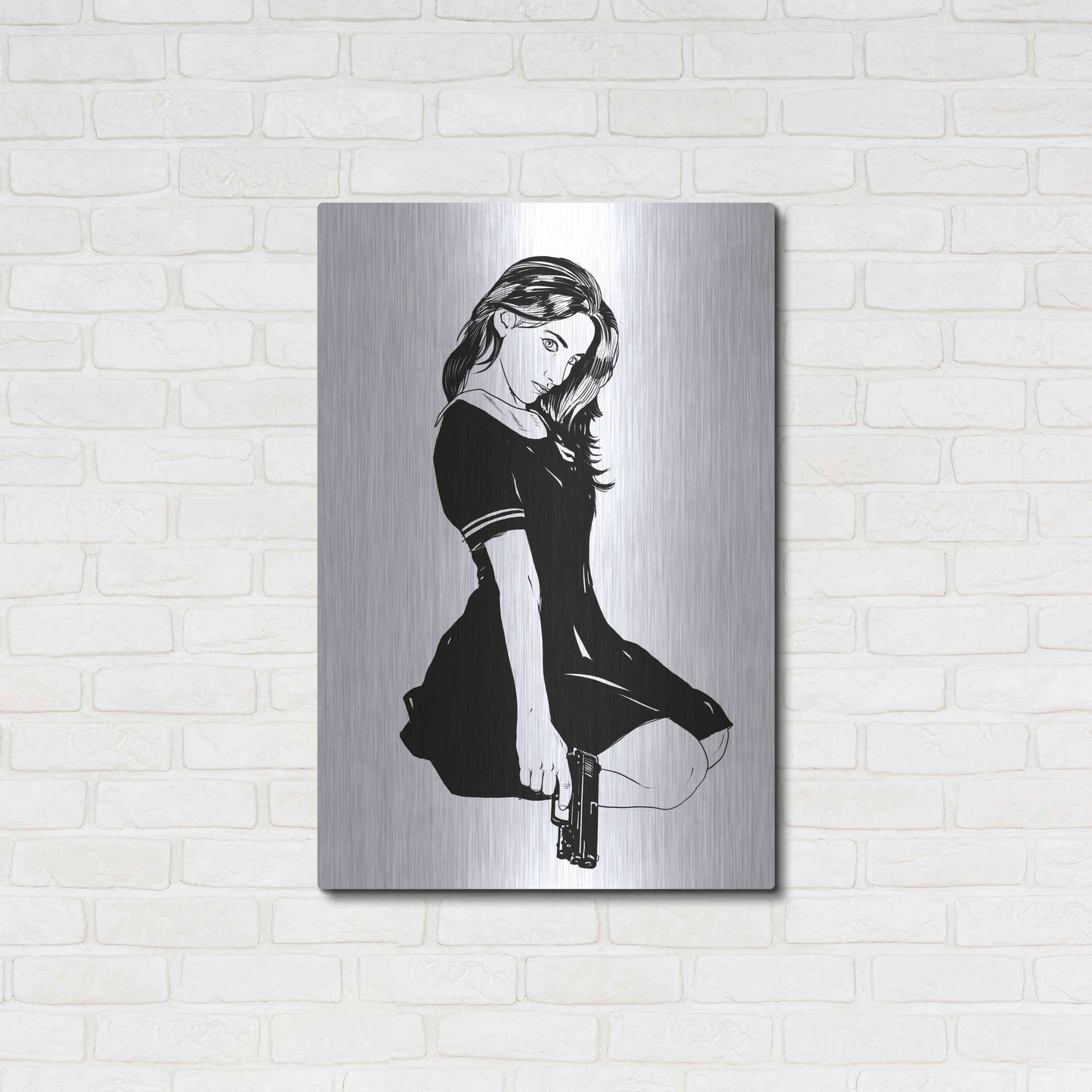 Luxe Metal Art 'Girl With Gun II' by Giuseppe Cristiano, Metal Wall Art,24x36