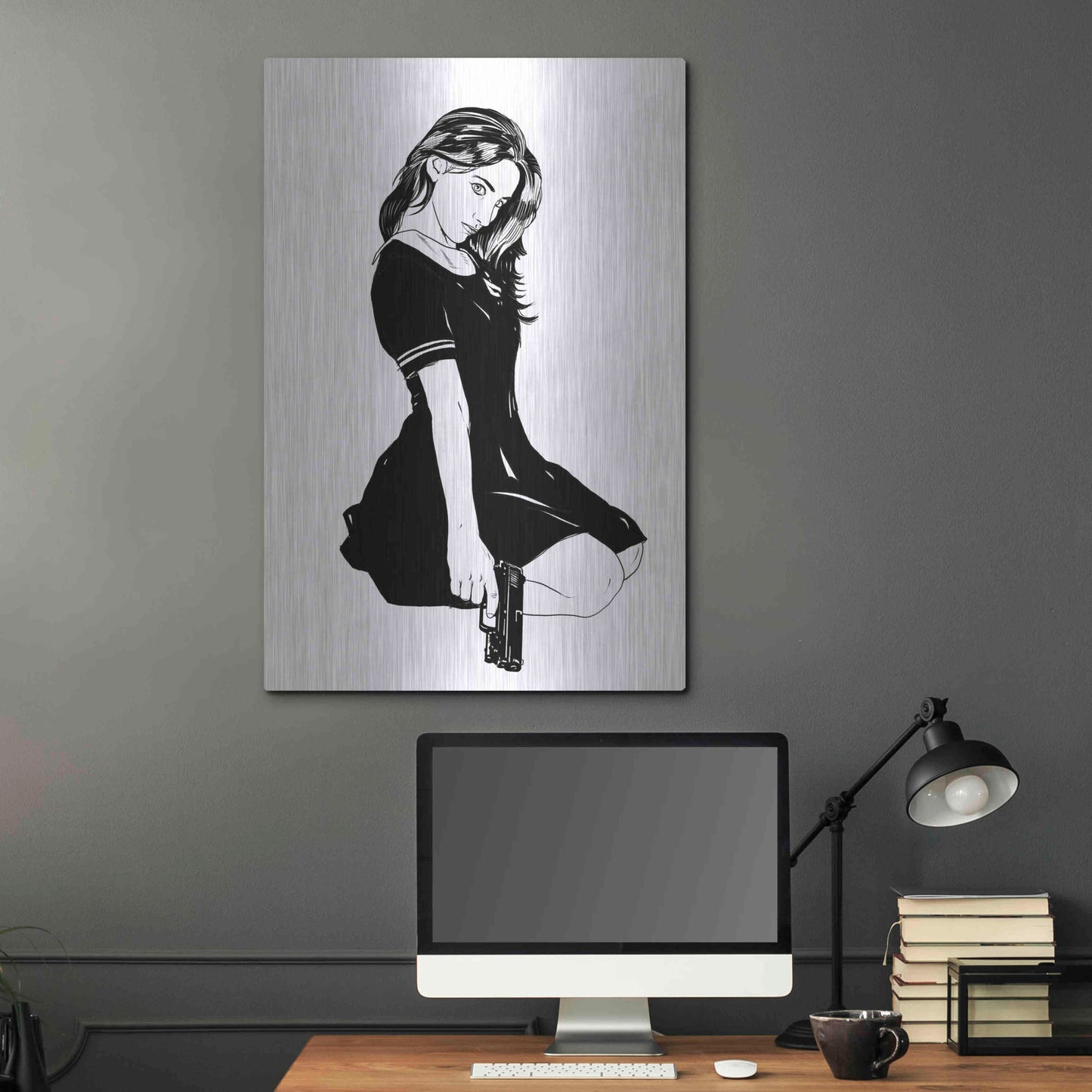 Luxe Metal Art 'Girl With Gun II' by Giuseppe Cristiano, Metal Wall Art,24x36