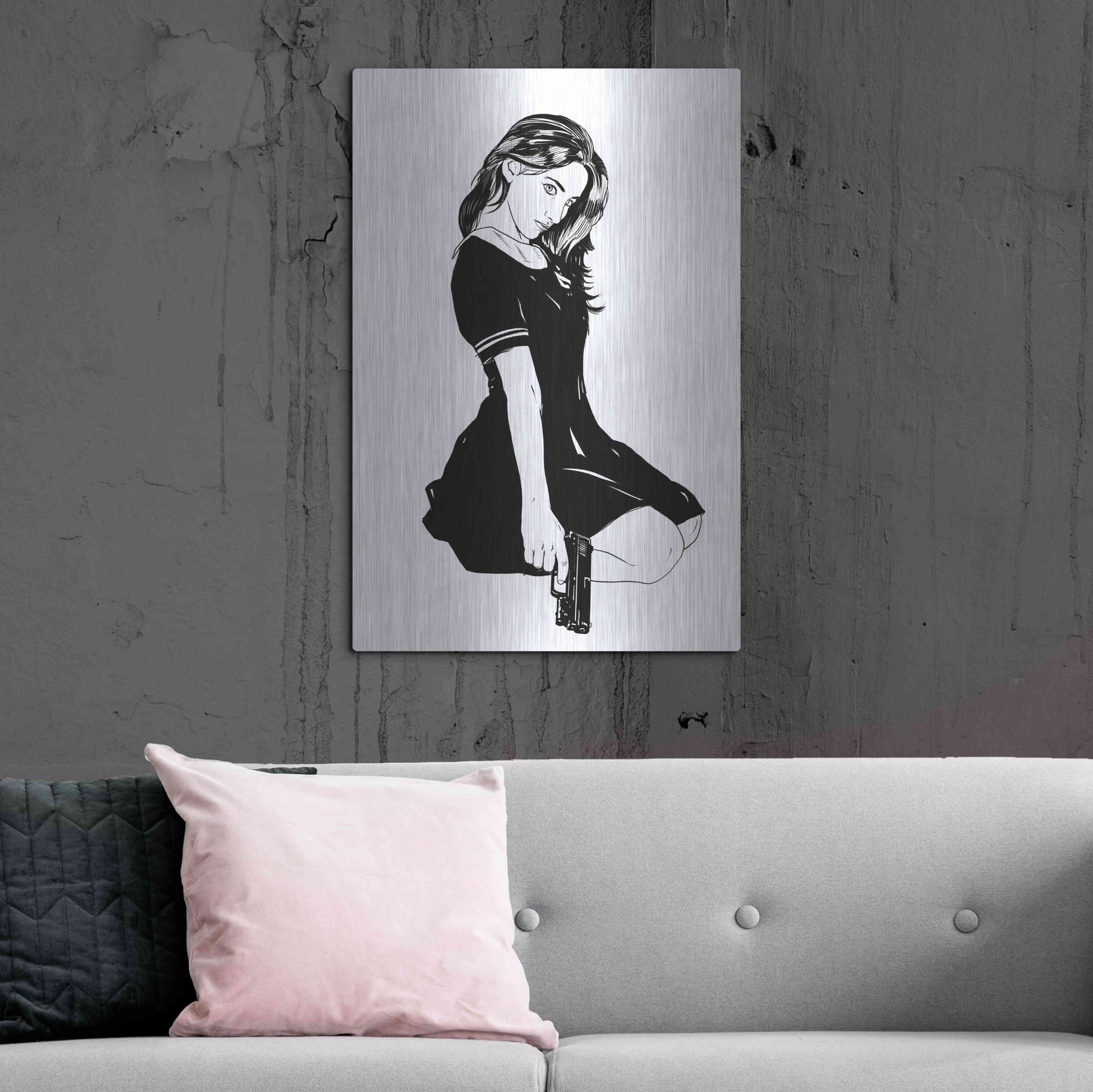 Luxe Metal Art 'Girl With Gun II' by Giuseppe Cristiano, Metal Wall Art,24x36