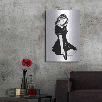 Luxe Metal Art 'Girl With Gun II' by Giuseppe Cristiano, Metal Wall Art,24x36