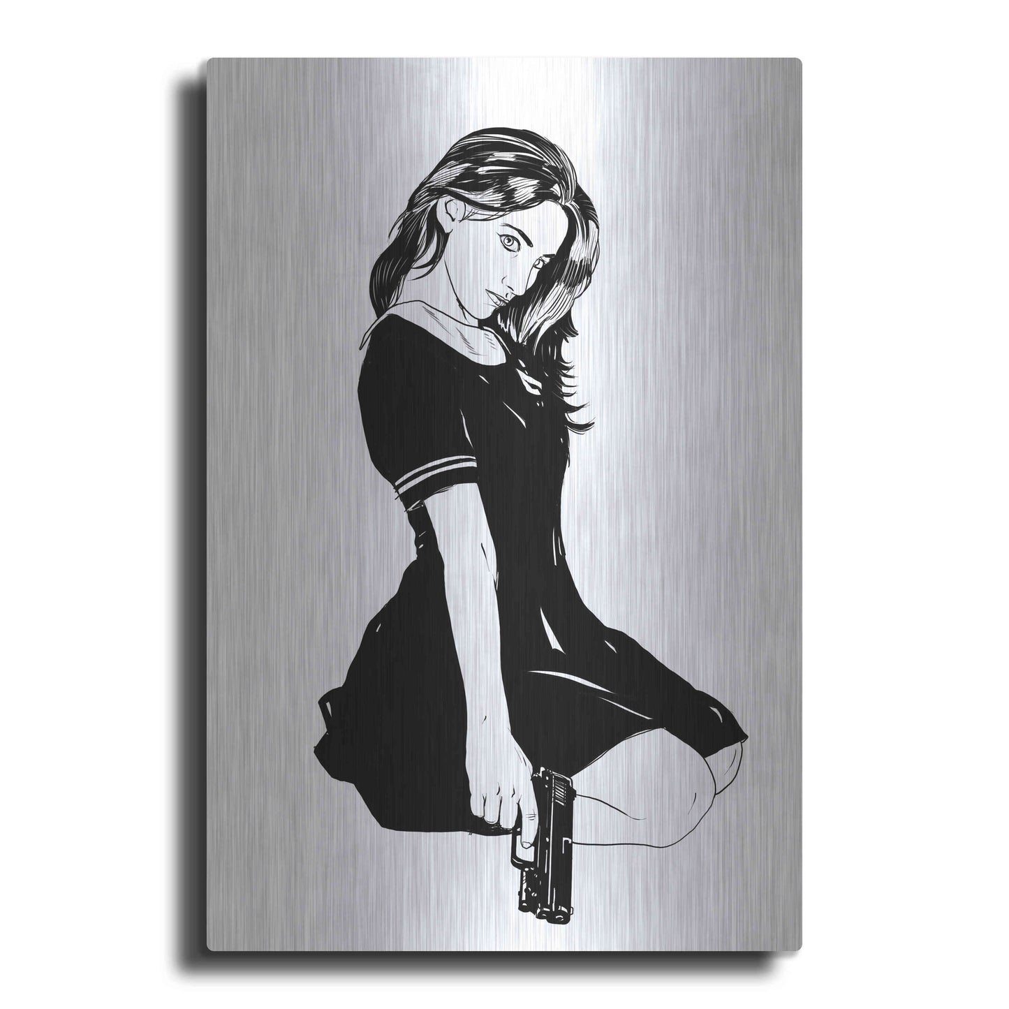 Luxe Metal Art 'Girl With Gun II' by Giuseppe Cristiano, Metal Wall Art