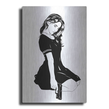 Luxe Metal Art 'Girl With Gun II' by Giuseppe Cristiano, Metal Wall Art