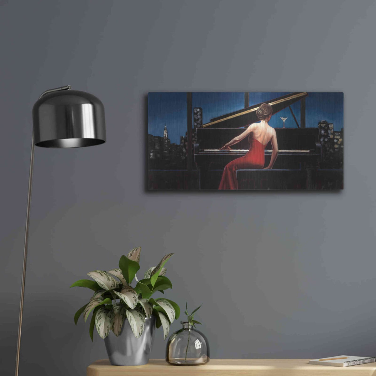 'Lady in Red' by Marco Fabiano – Metal Wall Art, 24x12 room view