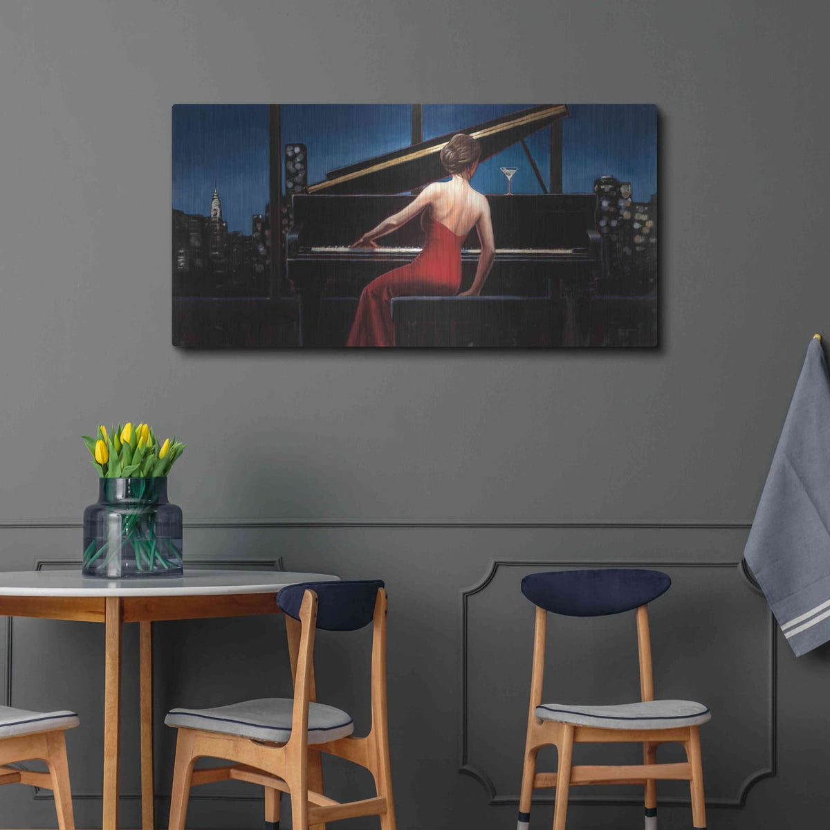 'Lady in Red' by Marco Fabiano – Metal Wall Art, 48x24 room view