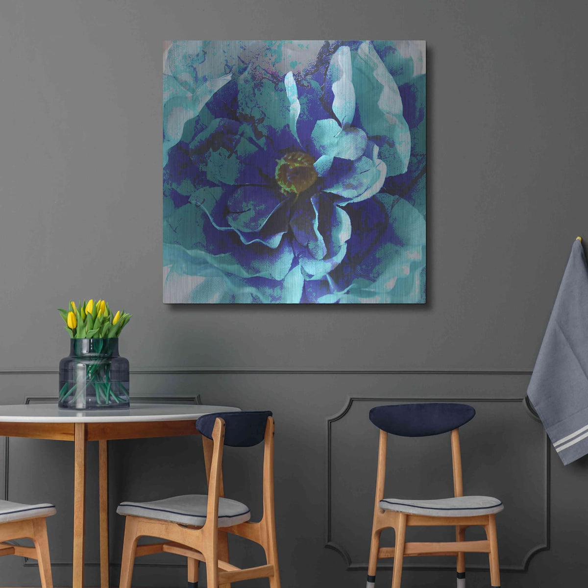 'Blue Flower' by Shandra Smith – Metal Wall Art, 36x36 room view