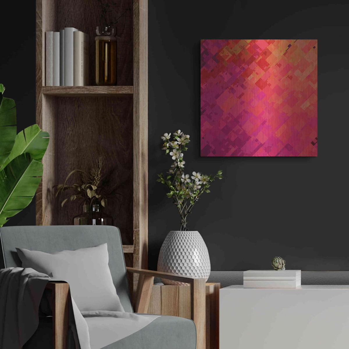 'Purple & Orange' by Shandra Smith – Metal Wall Art, 24x24 room view