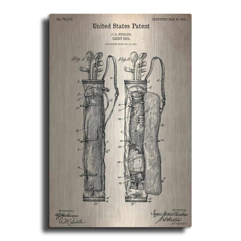 Luxe Metal Art 'Golf Bag Caddy Vintage Patent Blueprint', Metal Wall Art