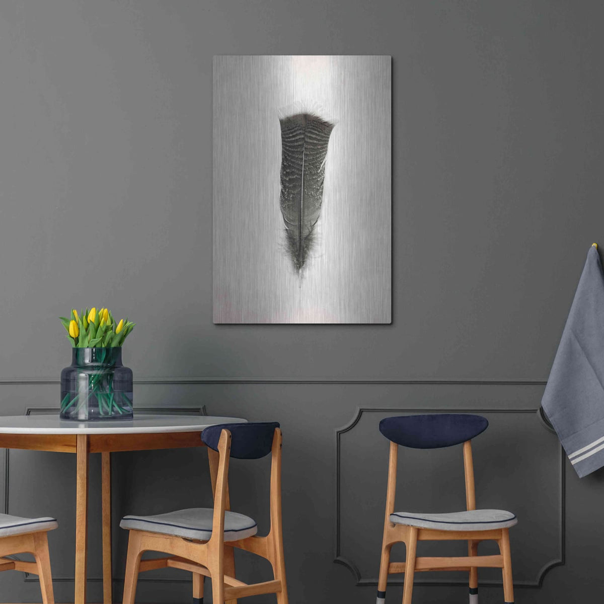'Feather III B&W' by Debra Van Swearingen – Metal Wall Art, 24x36 room view