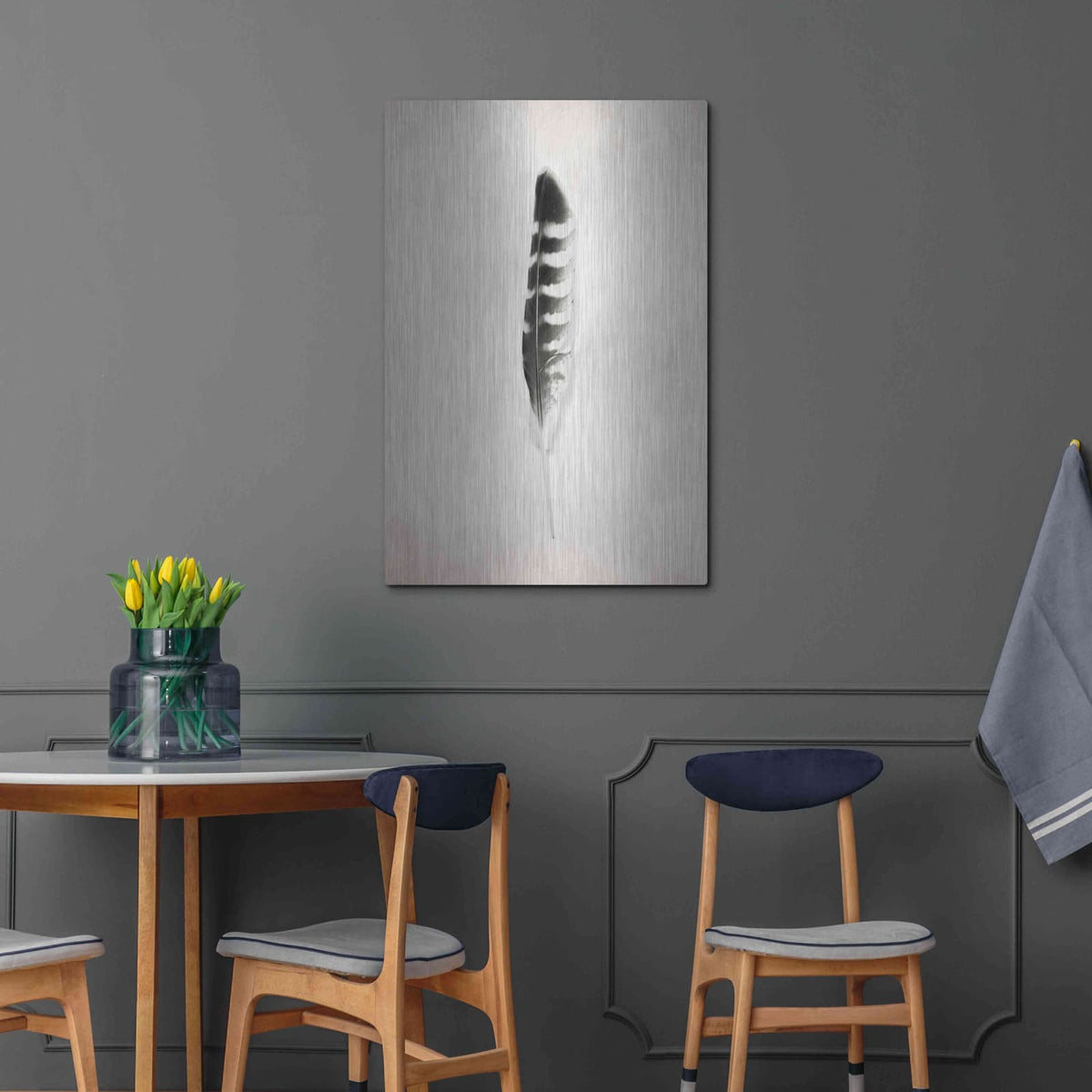 'Feather IV B&W' by Debra Van Swearingen – Metal Wall Art, 24x36 room view