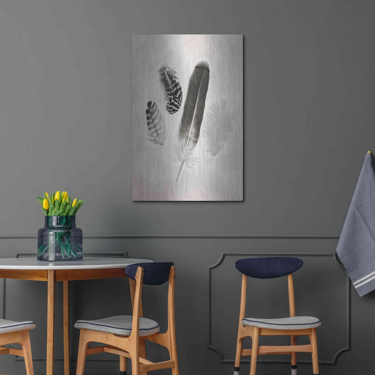 'Feather Group I B&W' by Debra Van Swearingen – Metal Wall Art, 24x36 room view