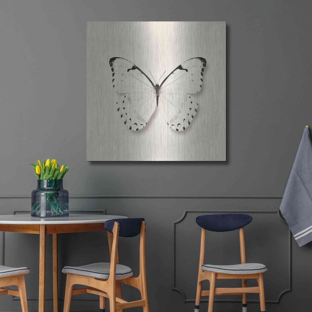 'Butterfly II B&W' by Debra Van Swearingen – Metal Wall Art, 36x36 room view