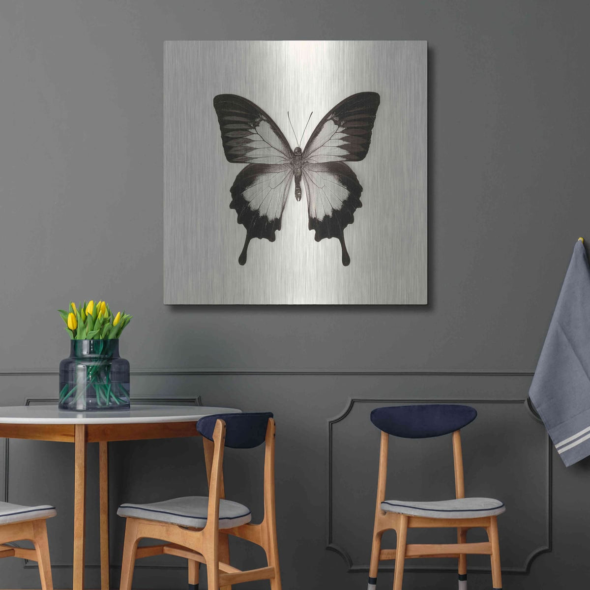 'Butterfly III B&W' by Debra Van Swearingen – Metal Wall Art, 36x36 room view