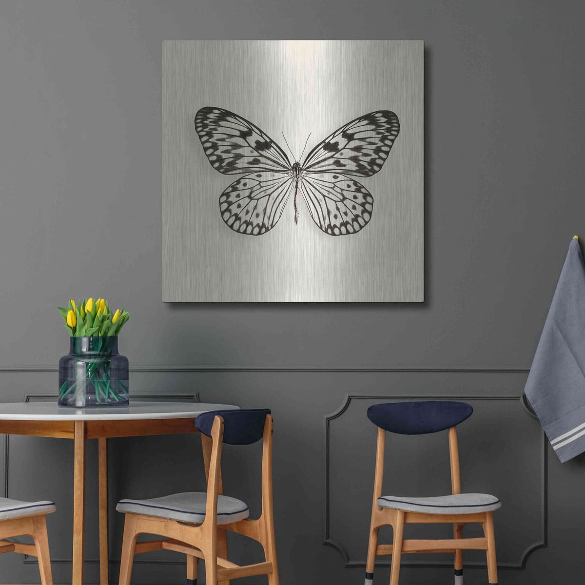'Butterfly V B&W' by Debra Van Swearingen – Metal Wall Art, 36x36 room view