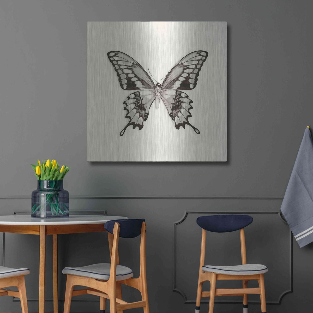 'Butterfly VI B&W' by Debra Van Swearingen – Metal Wall Art, 36x36 room view