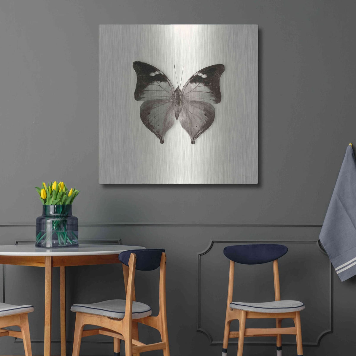 'Butterfly VII B&W' by Debra Van Swearingen – Metal Wall Art, 36x36 room view