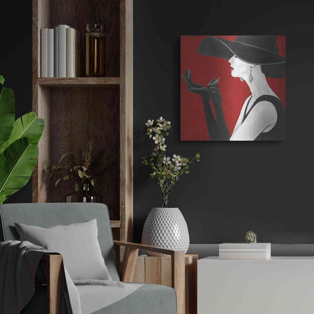 'Haute Chapeau Rouge II' by Marco Fabiano – Metal Wall Art, 24x24 room view