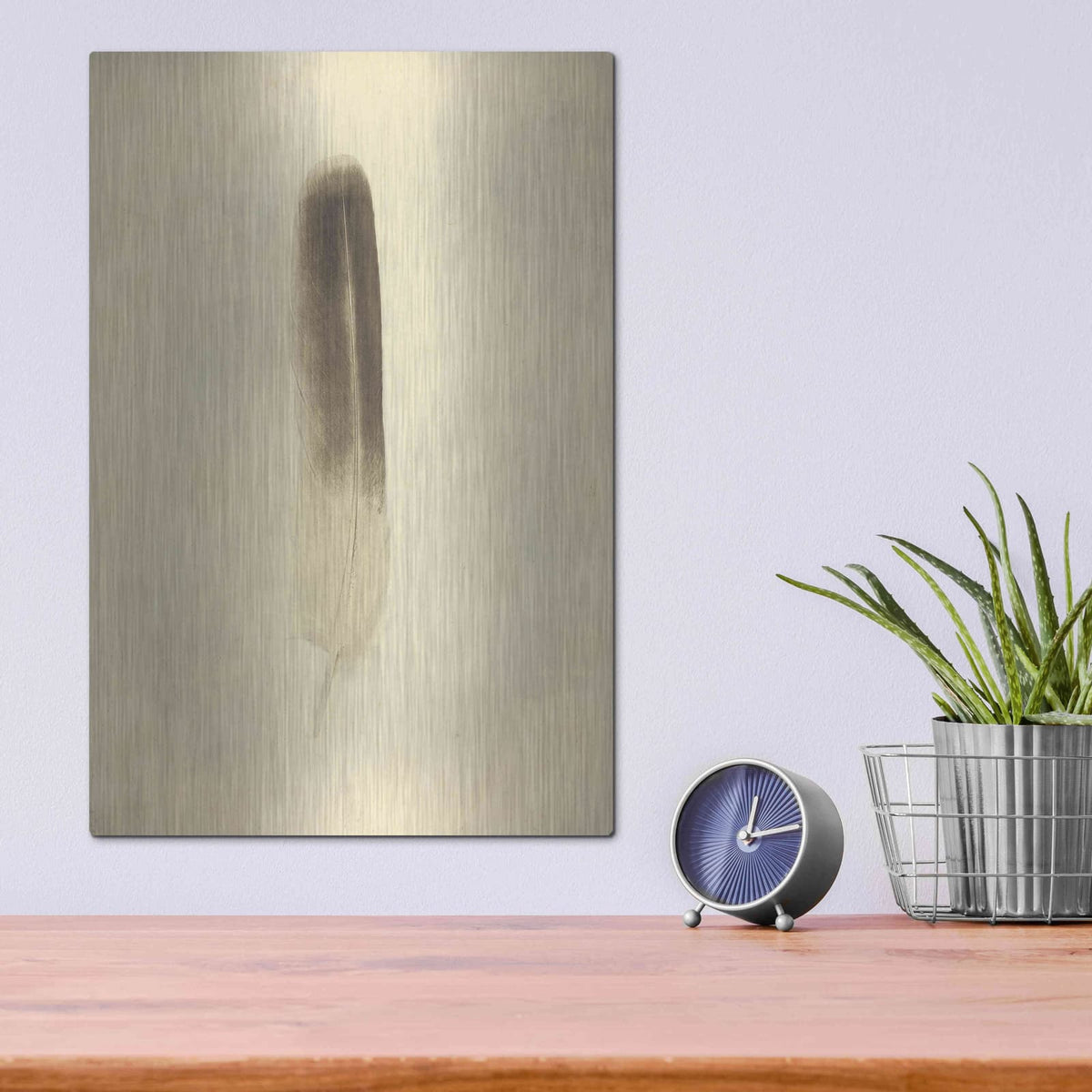 'Feather II Vintage' by Debra Van Swearingen – Metal Wall Art, 12x16 room view