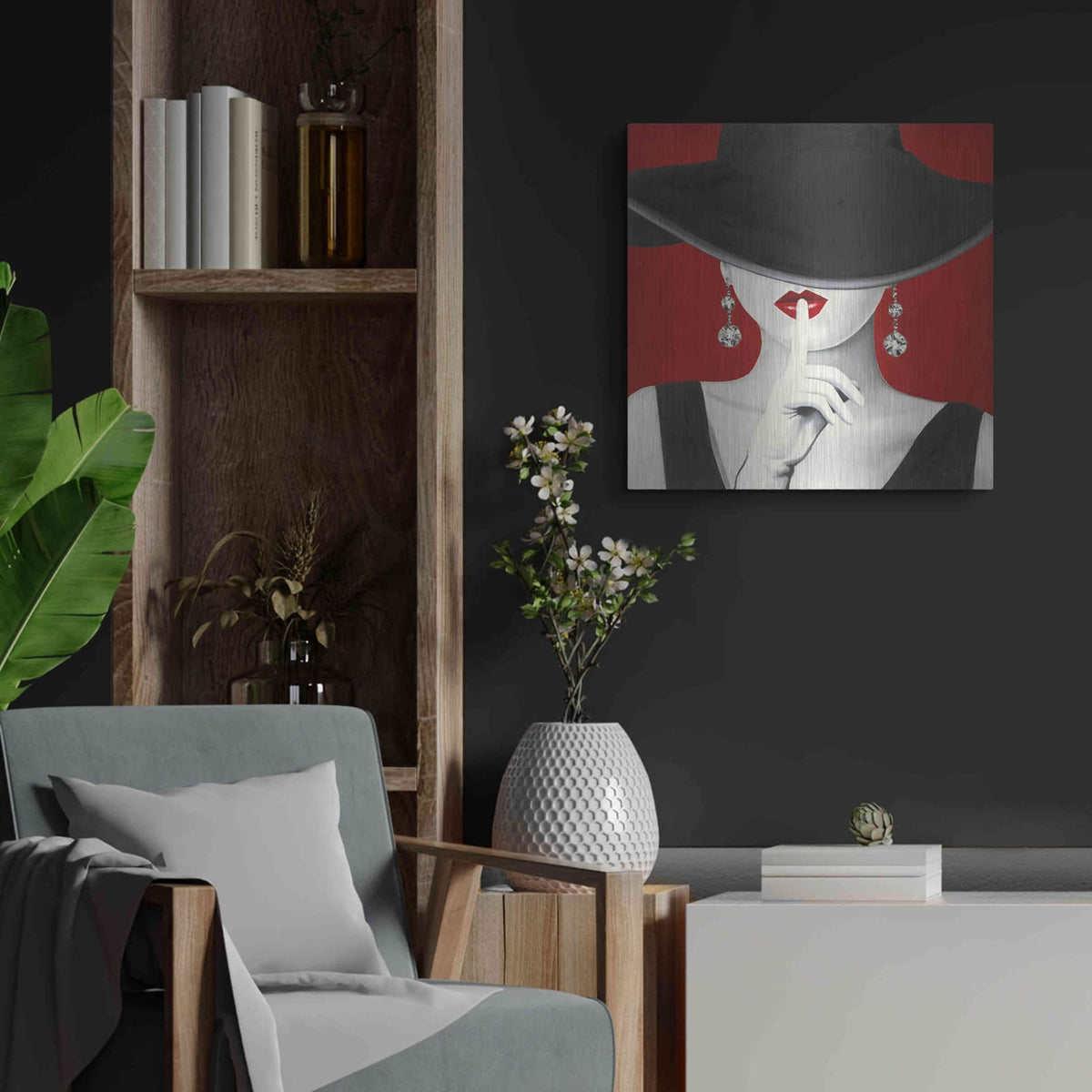 'Haute Chapeau Rouge I' by Marco Fabiano – Metal Wall Art, 24x24 room view