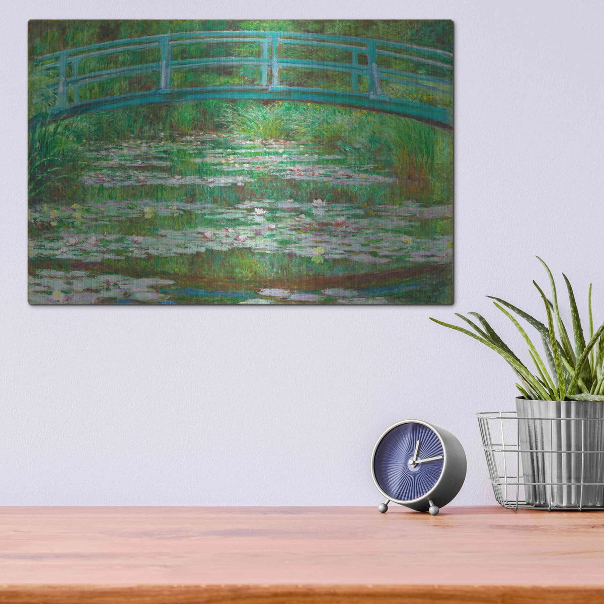'The Japanese Footbridge' by Claude Monet – Metal Wall Art, 16x12 room view