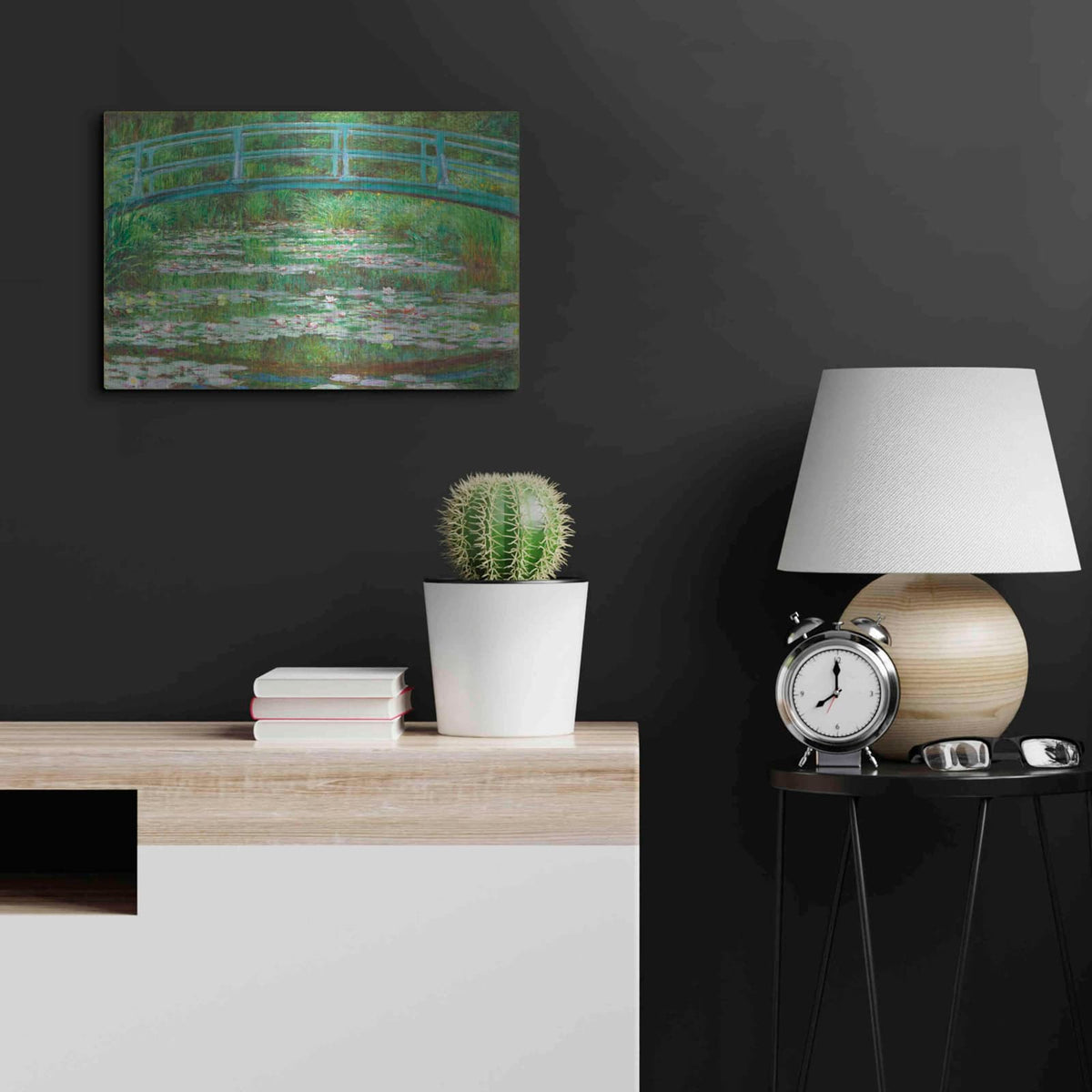 'The Japanese Footbridge' by Claude Monet – Metal Wall Art, 24x16 room view