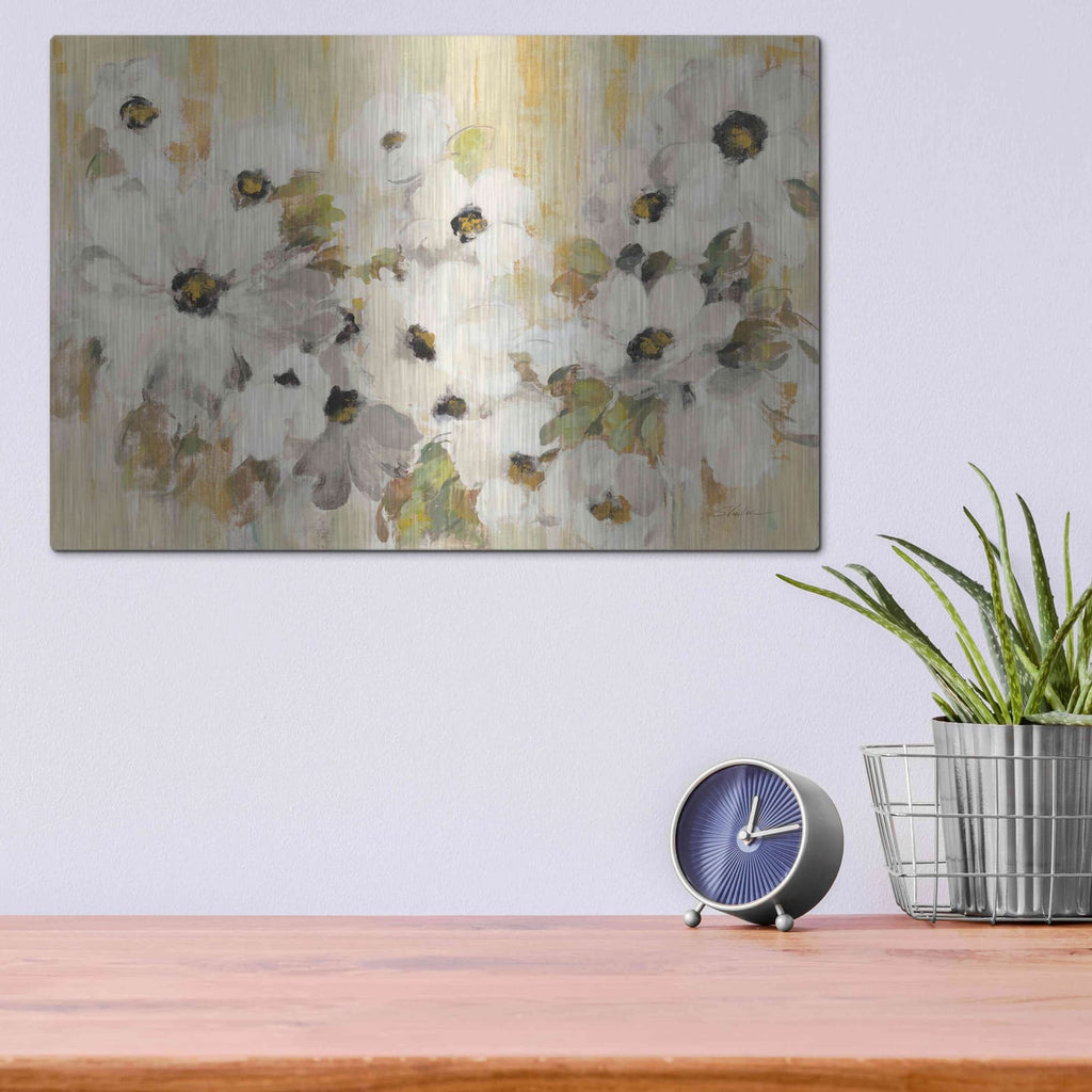 'White and Green Bloom' by Silvia Vassileva – Metal Wall Art, 16x12 room view