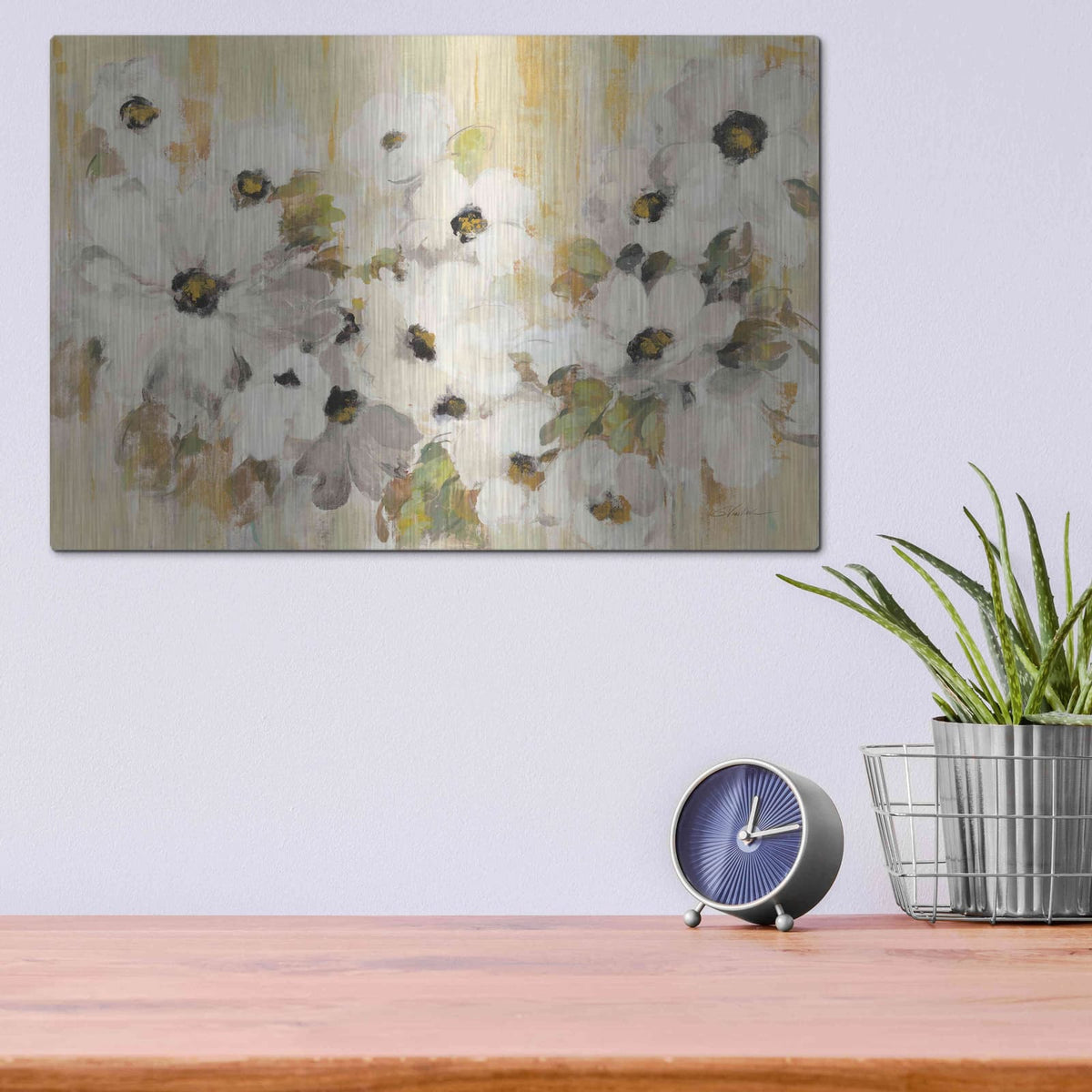 'White and Green Bloom' by Silvia Vassileva – Metal Wall Art, 16x12 room view