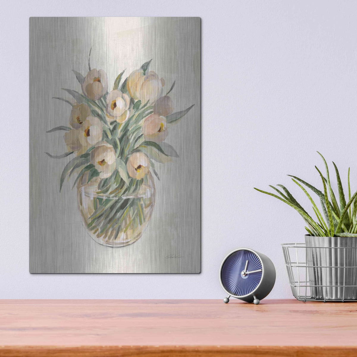 'Blush Floral Bouquet White' by Silvia Vassileva – Metal Wall Art, 12x16 room view