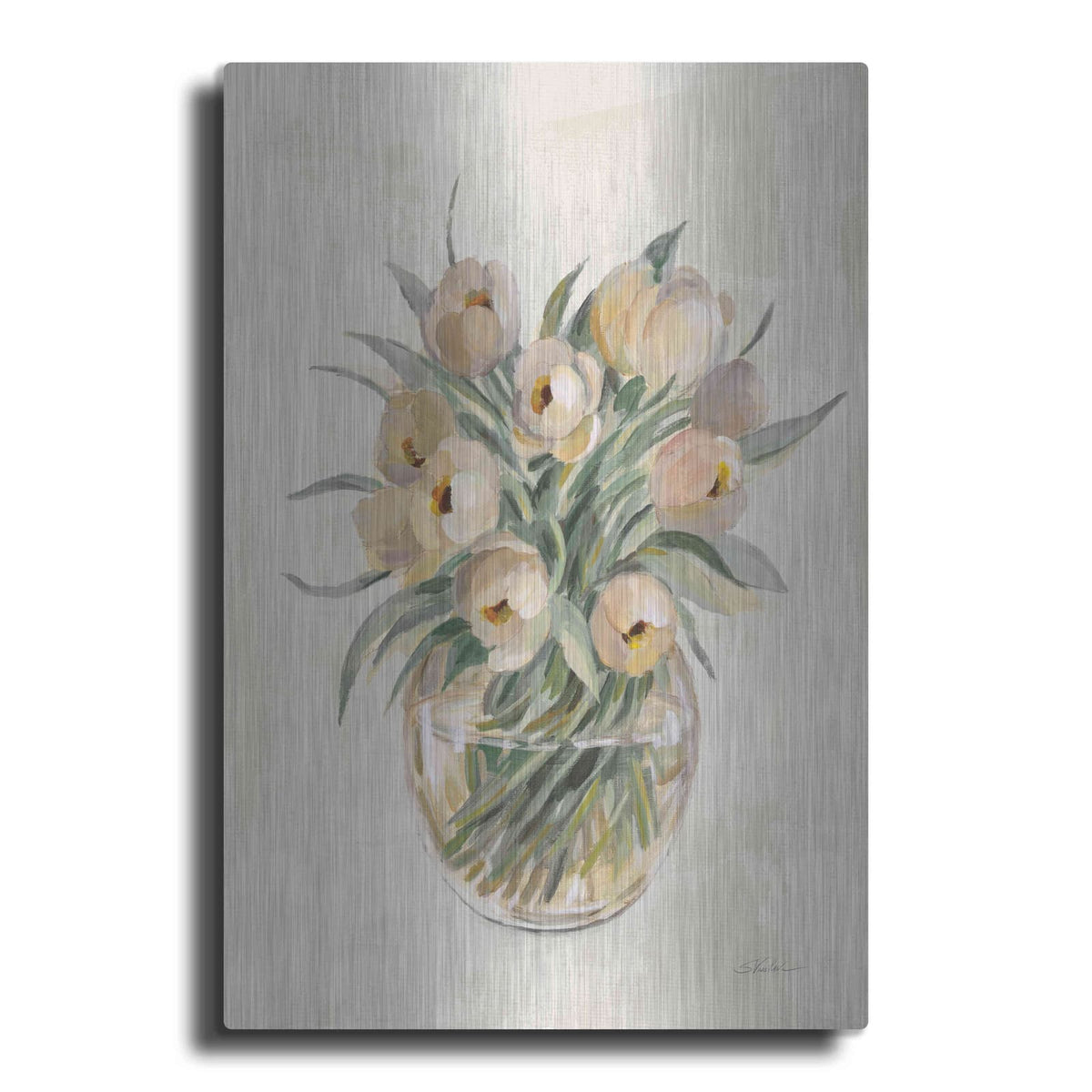 'Blush Floral Bouquet White' by Silvia Vassileva – Metal Wall Art