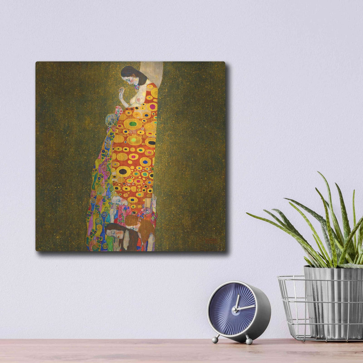 'Hope II' by Gustav Klimt – Metal Wall Art, 12x12 room view