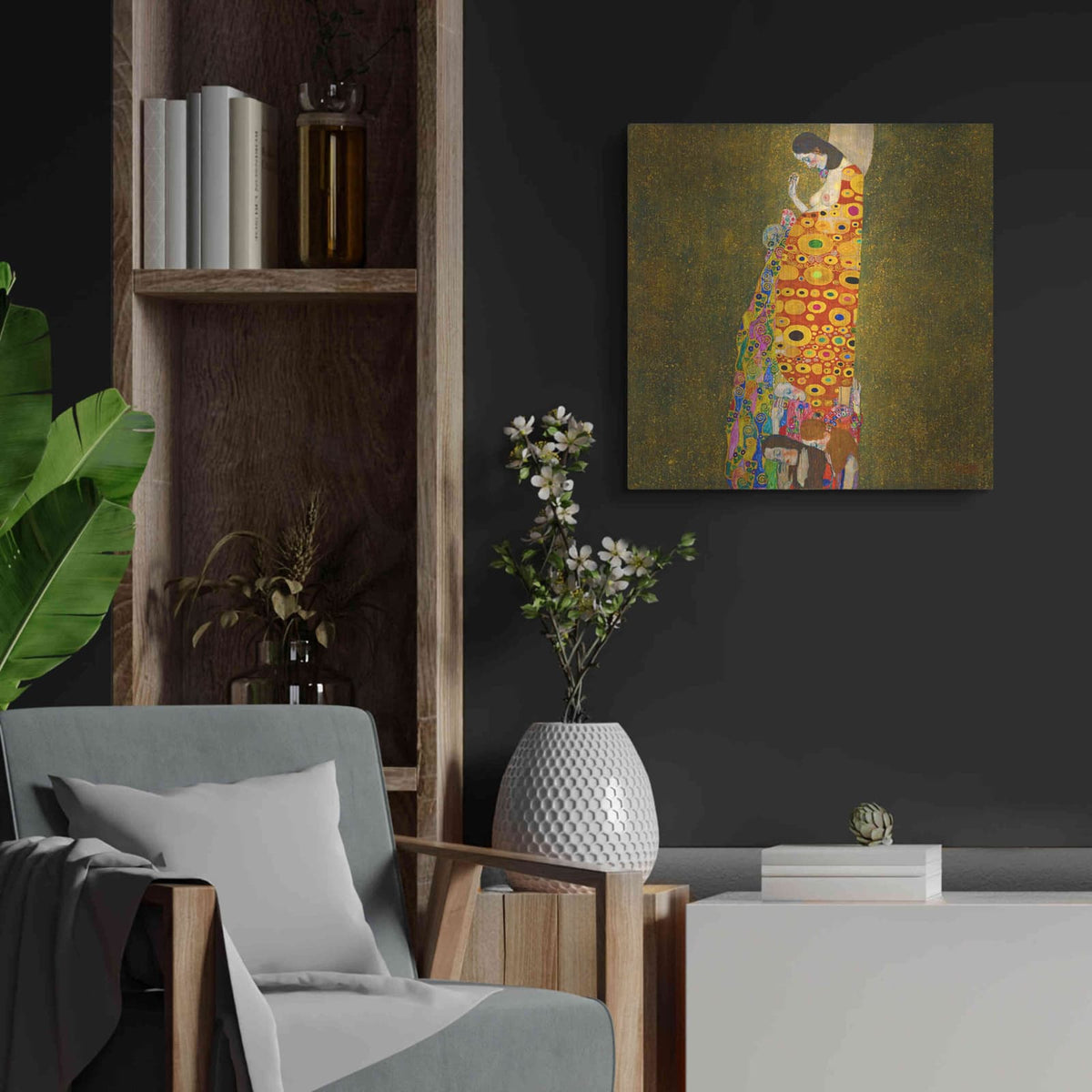 'Hope II' by Gustav Klimt – Metal Wall Art, 24x24 room view